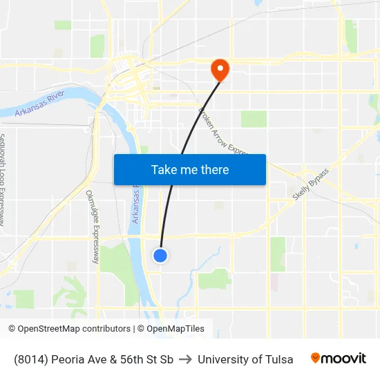 (8014) Peoria Ave & 56th St Sb to University of Tulsa map