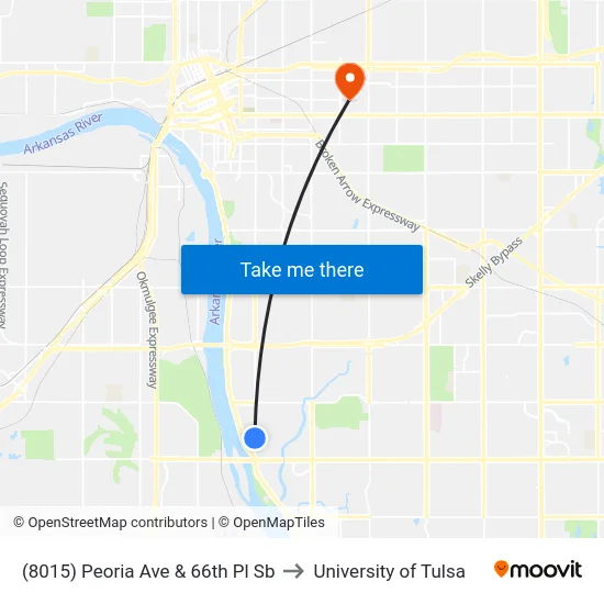 (8015) Peoria Ave & 66th Pl Sb to University of Tulsa map