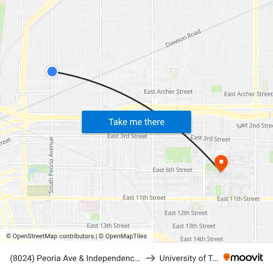 (8024) Peoria Ave & Independence St Nb to University of Tulsa map