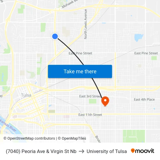 (7040) Peoria Ave & Virgin St Nb to University of Tulsa map