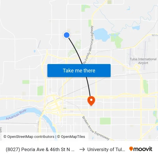 (8027) Peoria Ave & 46th St N Nb to University of Tulsa map