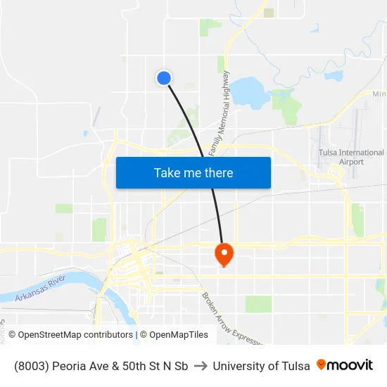 (8003) Peoria Ave & 50th St N Sb to University of Tulsa map
