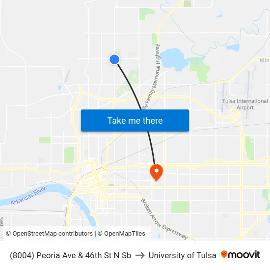 (8004) Peoria Ave & 46th St N Sb to University of Tulsa map