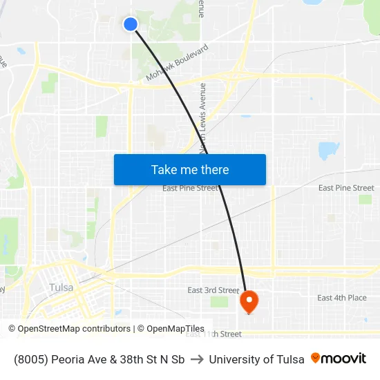(8005) Peoria Ave & 38th St N Sb to University of Tulsa map