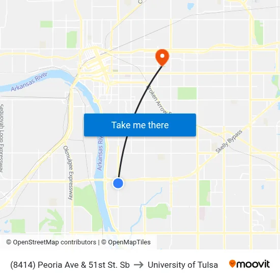 (8414) Peoria Ave & 51st St. Sb to University of Tulsa map