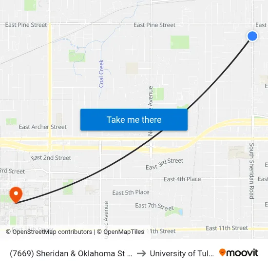 (7669) Sheridan & Oklahoma St Sb to University of Tulsa map