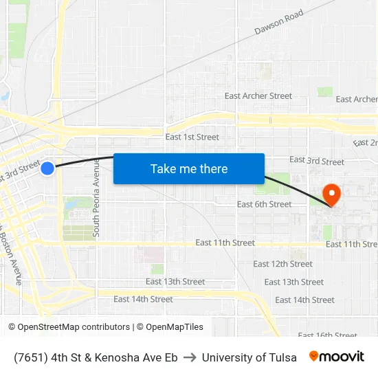 (7651) 4th St & Kenosha Ave Eb to University of Tulsa map
