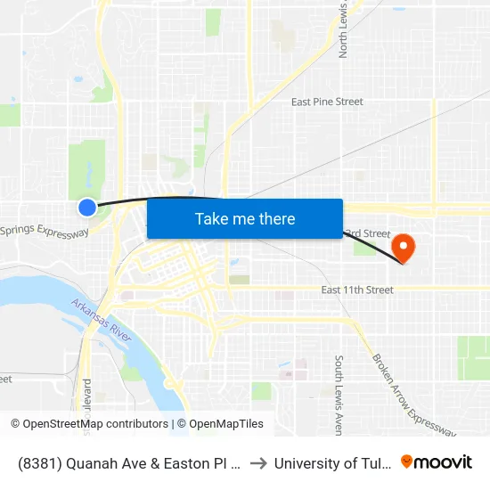 (8381) Quanah Ave & Easton Pl Nb to University of Tulsa map