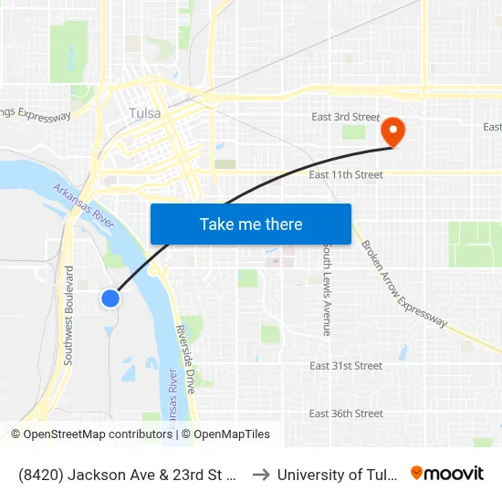 (8420) Jackson Ave & 23rd St Nb to University of Tulsa map