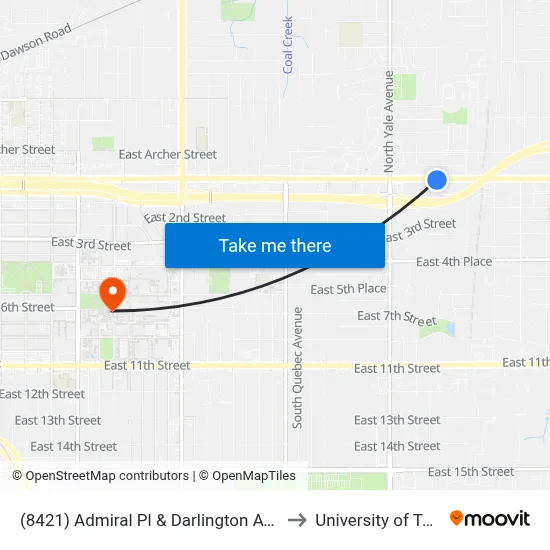 (8421) Admiral Pl & Darlington Ave Eb to University of Tulsa map