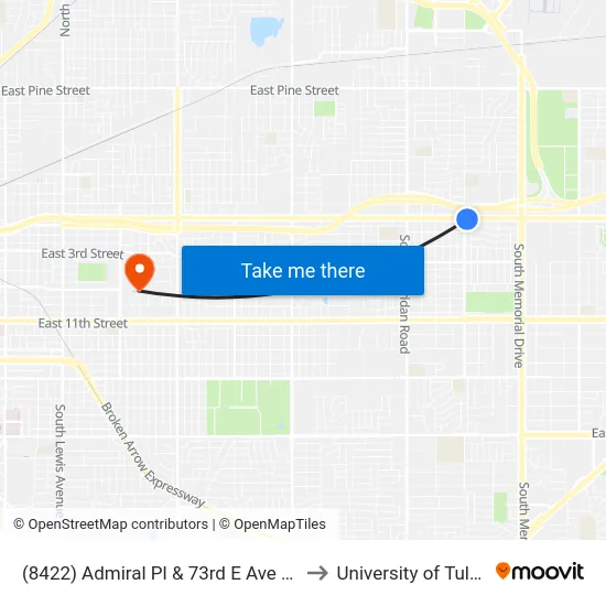 (8422) Admiral Pl & 73rd E Ave Eb to University of Tulsa map