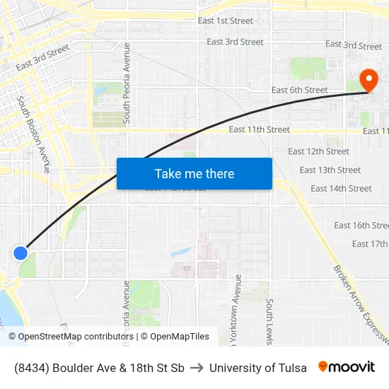 (8434) Boulder Ave & 18th St Sb to University of Tulsa map