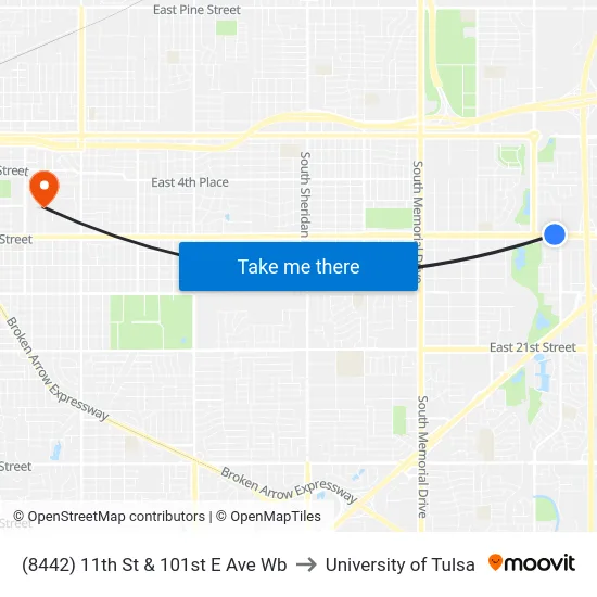 (8442) 11th St & 101st E Ave Wb to University of Tulsa map