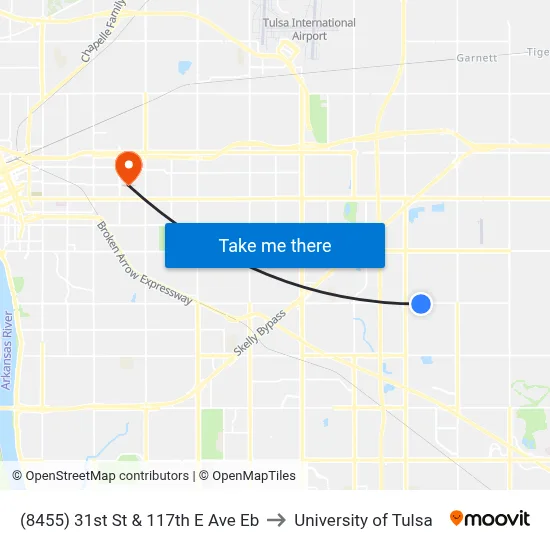 (8455) 31st St & 117th E Ave Eb to University of Tulsa map