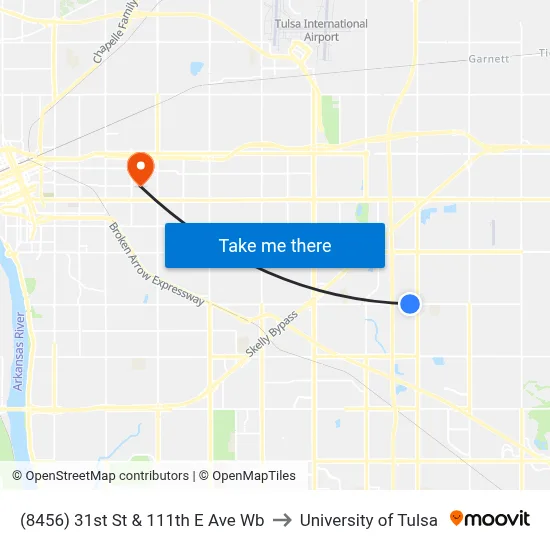 (8456) 31st St & 111th E Ave Wb to University of Tulsa map