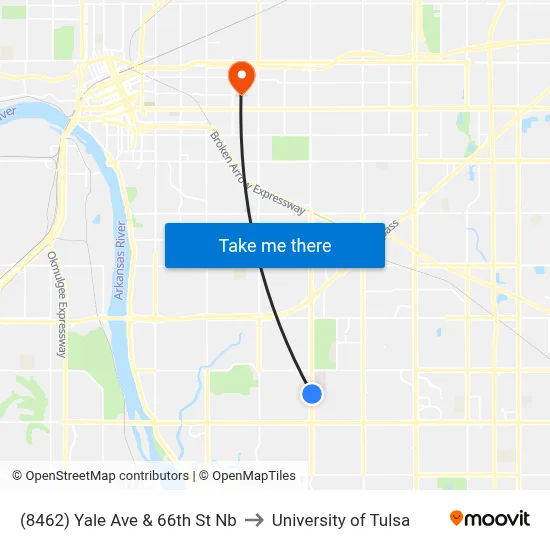 (8462) Yale Ave & 66th St Nb to University of Tulsa map