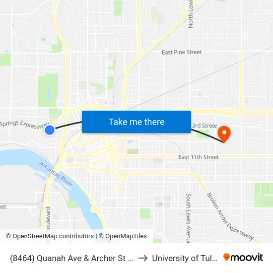 (8464) Quanah Ave & Archer St Sb to University of Tulsa map