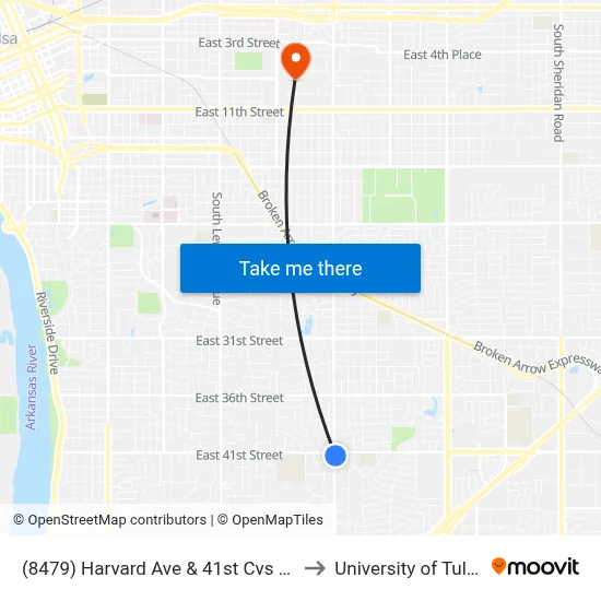 (8479) Harvard Ave & 41st Cvs Nb to University of Tulsa map