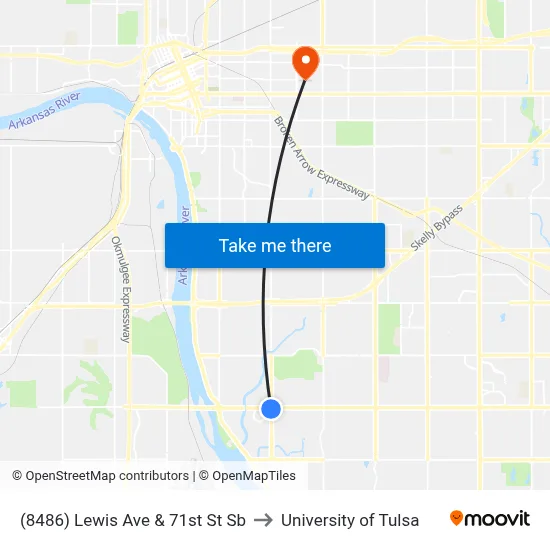 (8486) Lewis Ave & 71st St Sb to University of Tulsa map