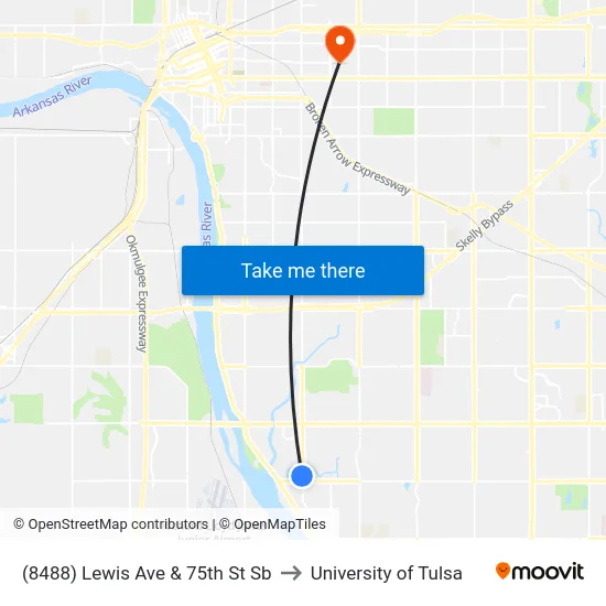 (8488) Lewis Ave & 75th St Sb to University of Tulsa map