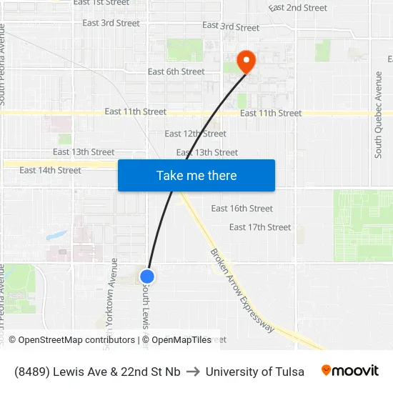 (8489) Lewis Ave & 22nd St Nb to University of Tulsa map