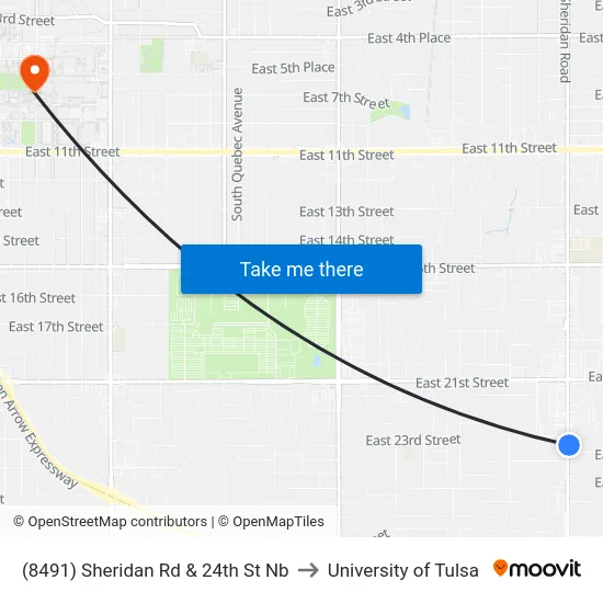 (8491) Sheridan Rd & 24th St Nb to University of Tulsa map