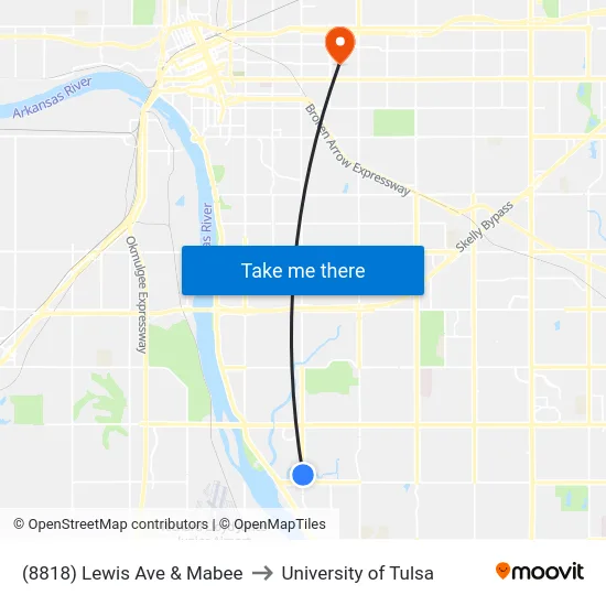 (8818) Lewis Ave & Mabee to University of Tulsa map