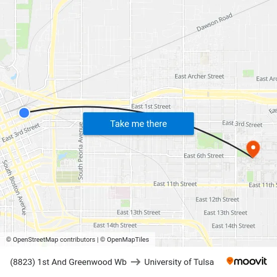 (8823) 1st And Greenwood Wb to University of Tulsa map
