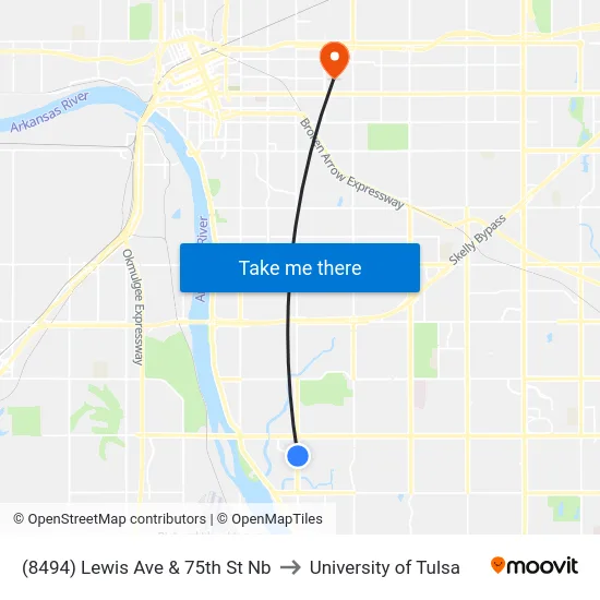 (8494) Lewis Ave & 75th St Nb to University of Tulsa map