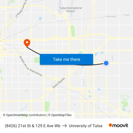 (8426) 21st St & 129 E Ave Wb to University of Tulsa map