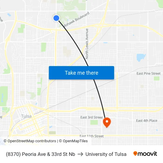 (8370) Peoria Ave & 33rd St Nb to University of Tulsa map