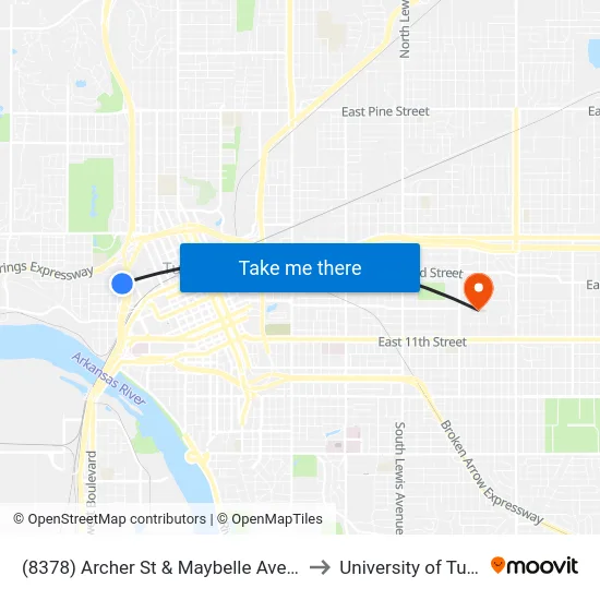 (8378) Archer St & Maybelle Ave Wb to University of Tulsa map