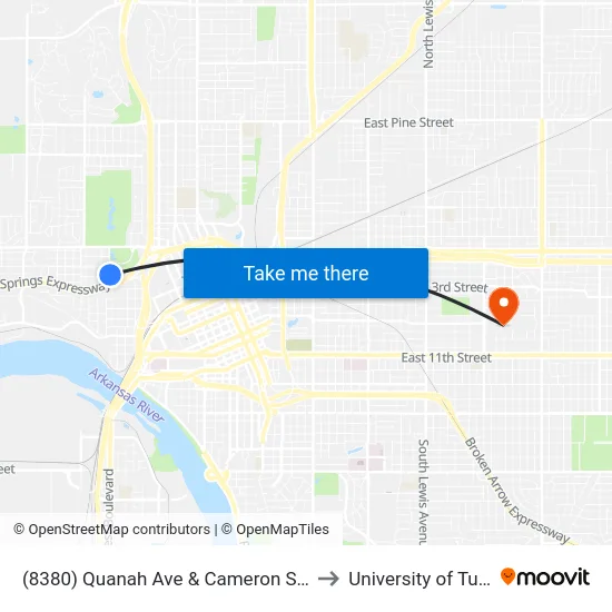 (8380) Quanah Ave & Cameron St Nb to University of Tulsa map