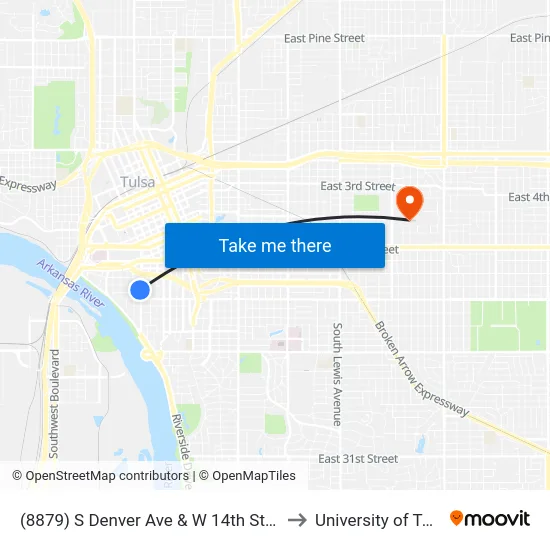 (8879) S Denver Ave & W 14th St S Sb to University of Tulsa map