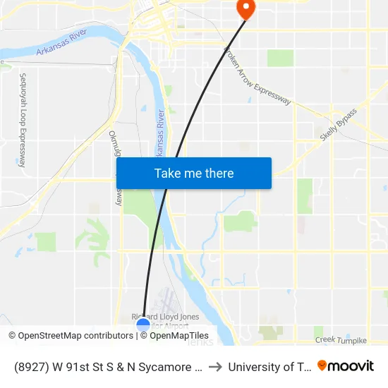 (8927) W 91st St S & N Sycamore Pl W Eb to University of Tulsa map