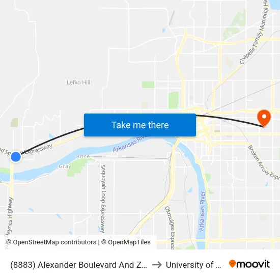 (8883) Alexander Boulevard And Zackery P to University of Tulsa map