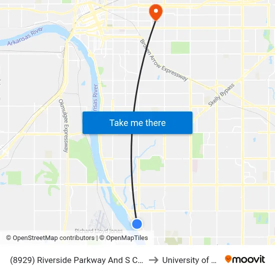 (8929) Riverside Parkway And S Casino Dr to University of Tulsa map
