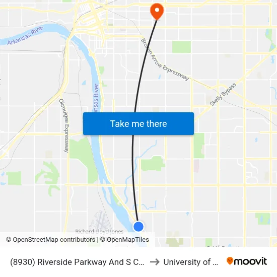 (8930) Riverside Parkway And S Casino Dr to University of Tulsa map