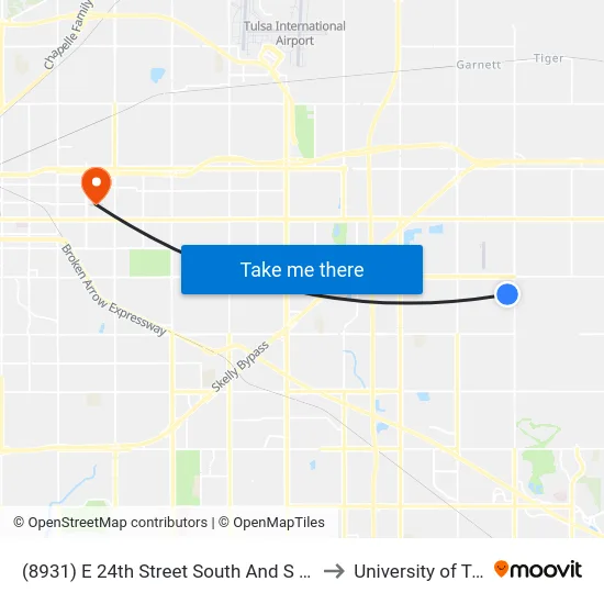 (8931) E 24th Street South And S 141st E to University of Tulsa map