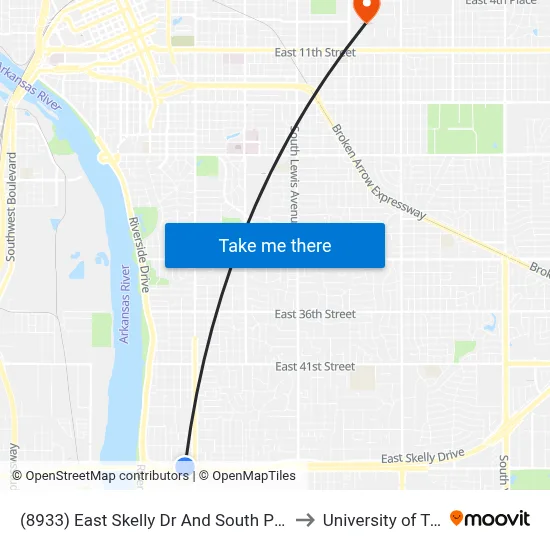 (8933) East Skelly Dr And South Peoria W to University of Tulsa map