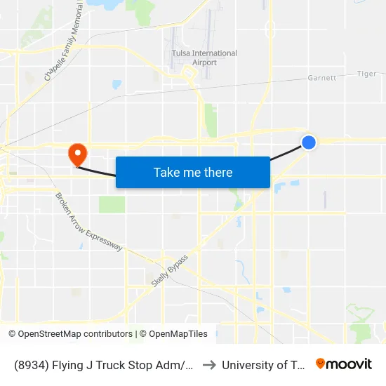 (8934) Flying J Truck Stop Adm/129th to University of Tulsa map