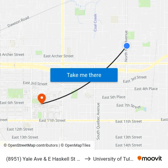 (8951) Yale Ave & E Haskell St  Nb to University of Tulsa map