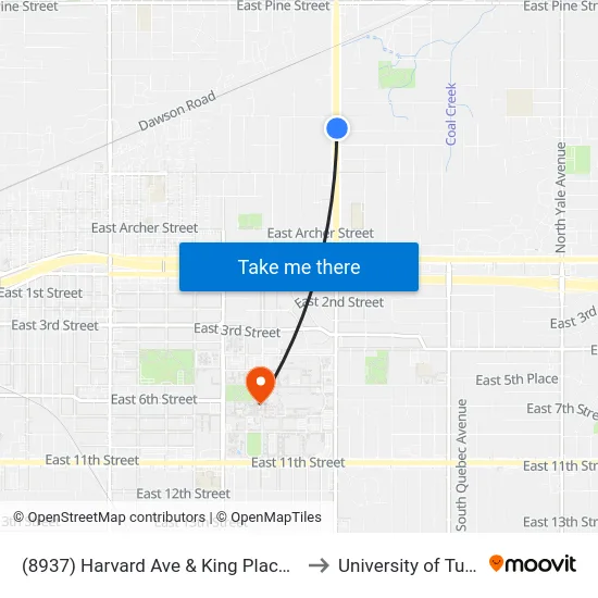 (8937) Harvard Ave & King Place Nb to University of Tulsa map