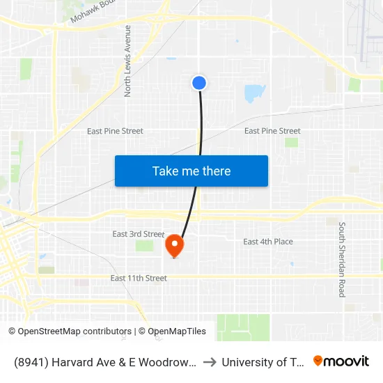 (8941) Harvard Ave & E Woodrow Pl Nb to University of Tulsa map