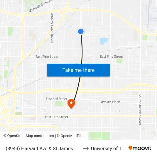 (8943) Harvard Ave & St James Way Sb to University of Tulsa map