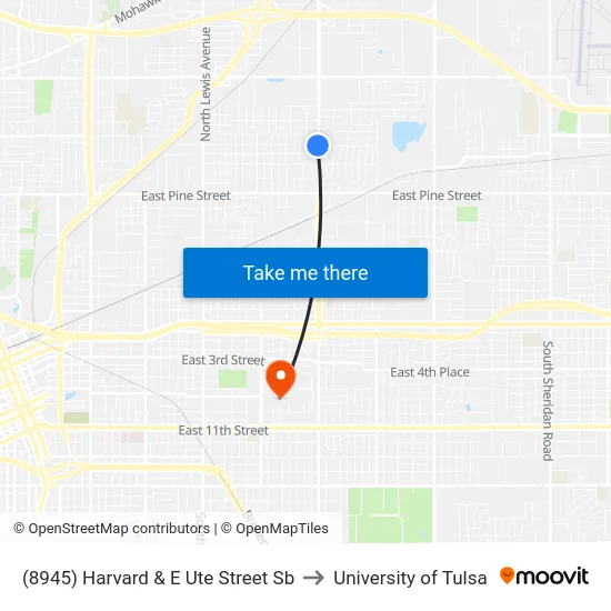 (8945) Harvard & E Ute Street Sb to University of Tulsa map