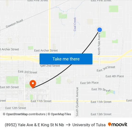 (8952) Yale Ave & E King St N Nb to University of Tulsa map