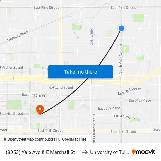 (8953) Yale Ave & E Marshall St Nb to University of Tulsa map