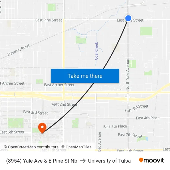 (8954) Yale Ave & E Pine St Nb to University of Tulsa map