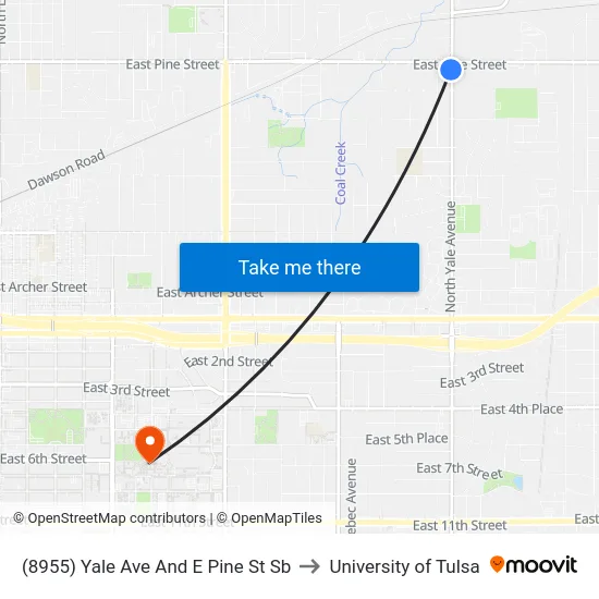 (8955) Yale Ave And E Pine St Sb to University of Tulsa map